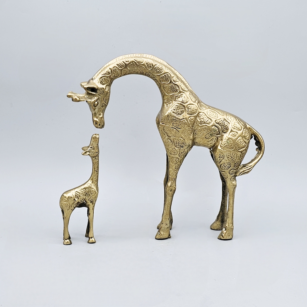 Vintage Brass Giraffe Sculptures. Parent/Child 8.5" & 5"